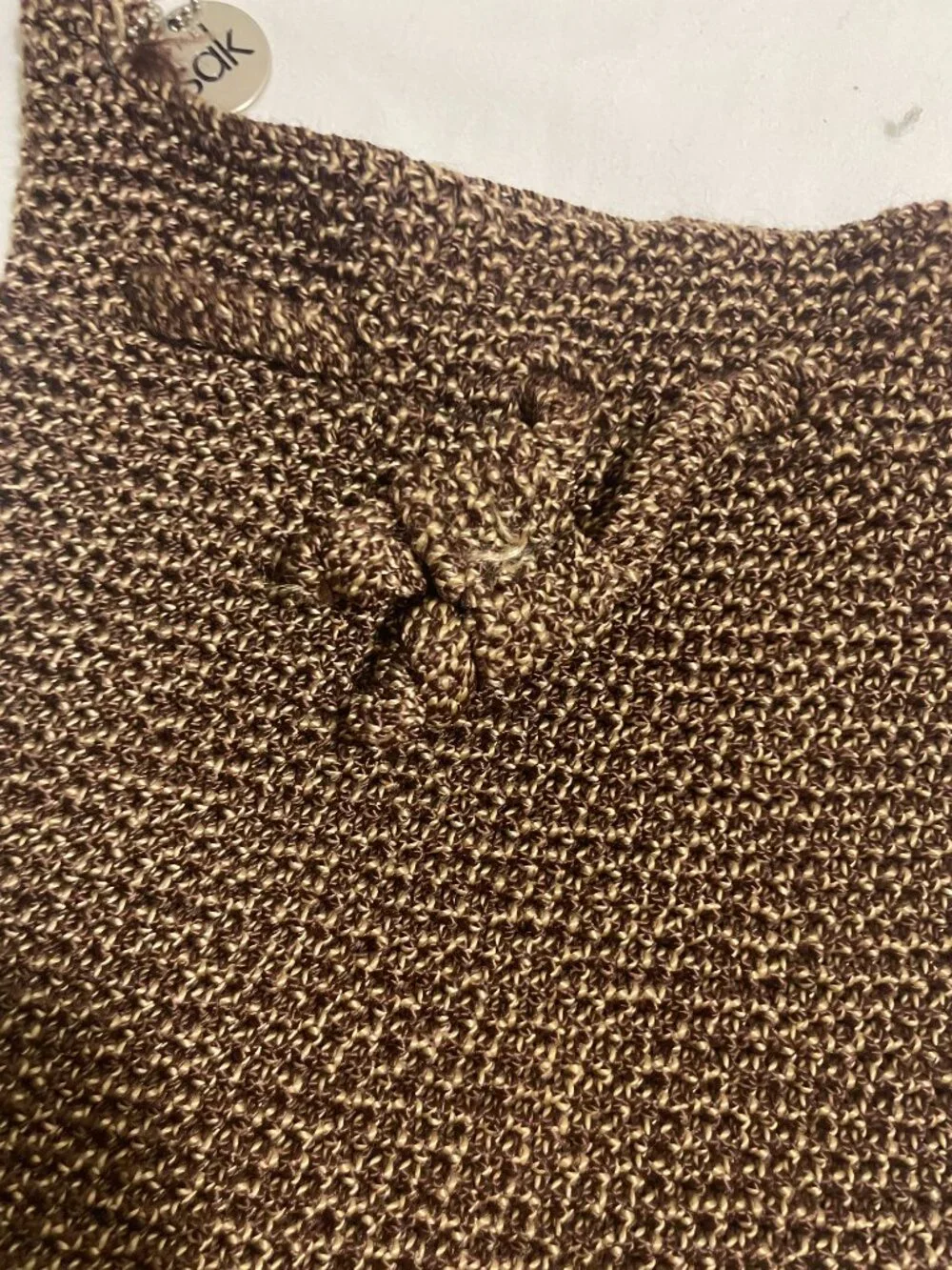 The Sak Brown Crochet Knit Drawstring Shoulder Bag Boho Slouch Hobo Purse